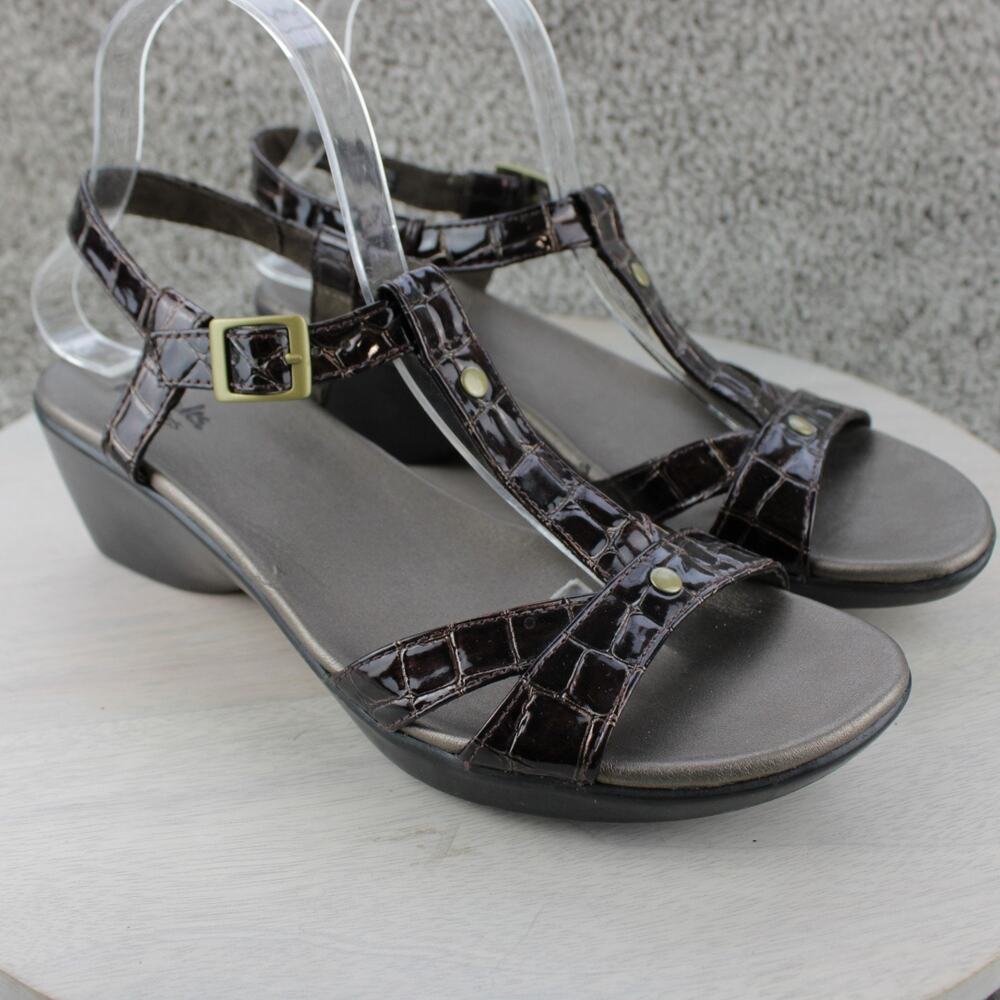 Clarks Bendables Red Alligator Patent Leather Wedge Sandals Womens 9